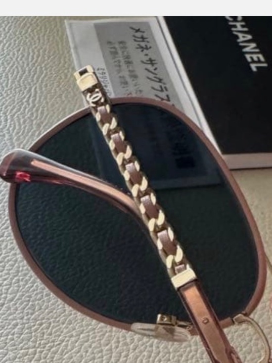 CHANEL Pilot Sunglasses Pink Mirror Lens Gold Chain Temple Case Box Authentic